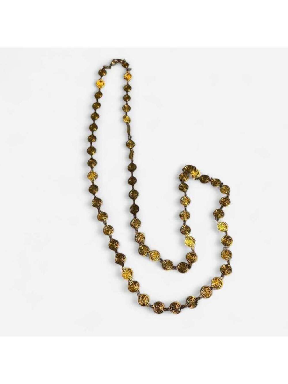 Monet Vintage Gold Tone Spiral Rose Link Long Necklace